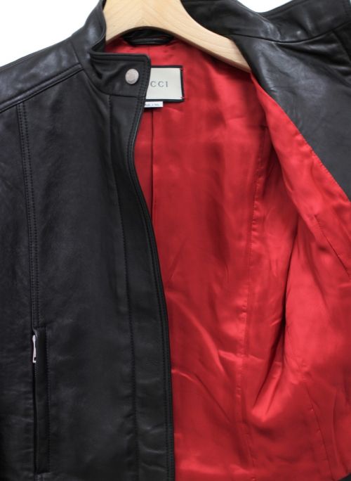 GUCCI（グッチ）GUCCI (グッチ) レザーシングルライダースジャケット ブラック サイズ:38の古着・服飾アイテム