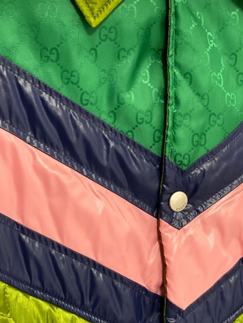 GUCCI（グッチ）GUCCI (グッチ) シェブロンストライプ中綿入ジャケット 黄緑 サイズ:50の古着・服飾アイテム