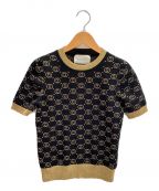 GUCCIグッチ）の古着「GGパターンウール半袖ニット」｜ブラック×ゴールド