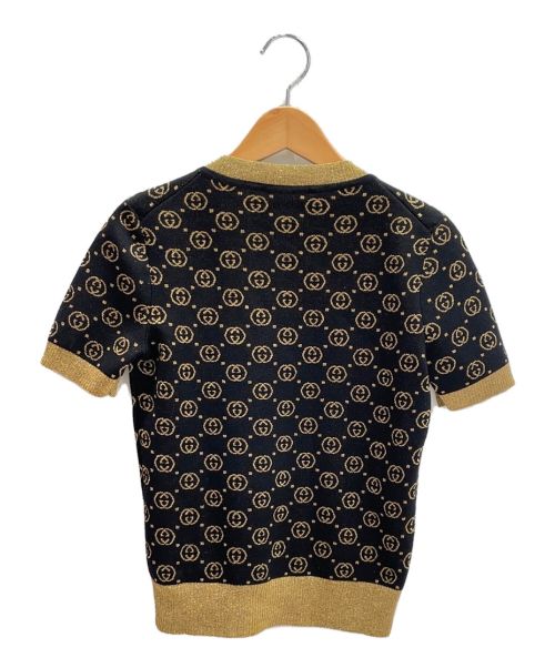 GUCCI（グッチ）GUCCI (グッチ) GGパターンウール半袖ニット ブラック×ゴールド サイズ:XXSの古着・服飾アイテム