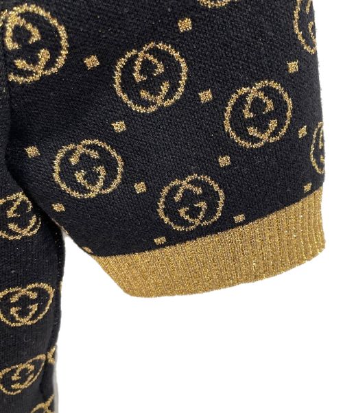 GUCCI（グッチ）GUCCI (グッチ) GGパターンウール半袖ニット ブラック×ゴールド サイズ:XXSの古着・服飾アイテム