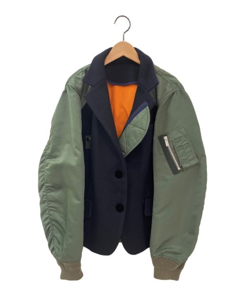 sacai（サカイ）sacai (サカイ) 異素材ドッキングジャケット グリーン×ネイビー サイズ:２の古着・服飾アイテム