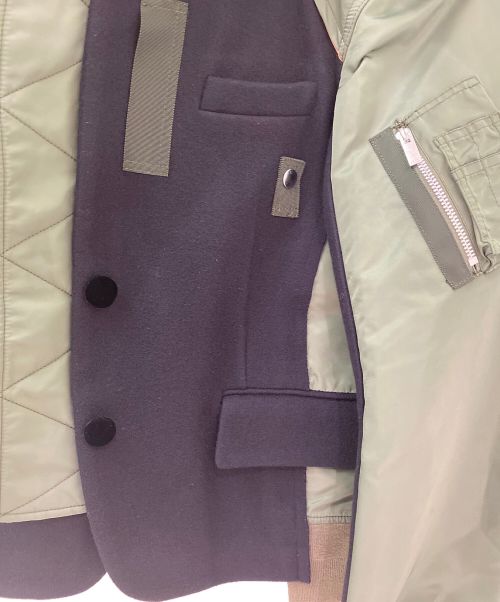 sacai（サカイ）sacai (サカイ) 異素材ドッキングジャケット グリーン×ネイビー サイズ:２の古着・服飾アイテム