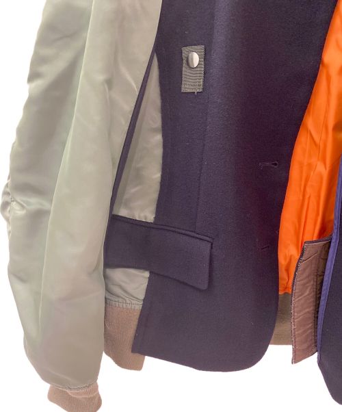sacai（サカイ）sacai (サカイ) 異素材ドッキングジャケット グリーン×ネイビー サイズ:２の古着・服飾アイテム