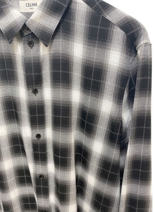 CELINE（セリーヌ）CELINE (セリーヌ) レーヨンチェックシャツ ブラック×ホワイト サイズ:Lの古着・服飾アイテム