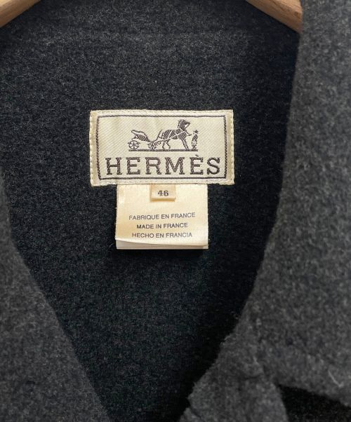 HERMES（エルメス）HERMES (エルメス) ポケットデザインハーフコート チャコールグレー サイズ:46の古着・服飾アイテム