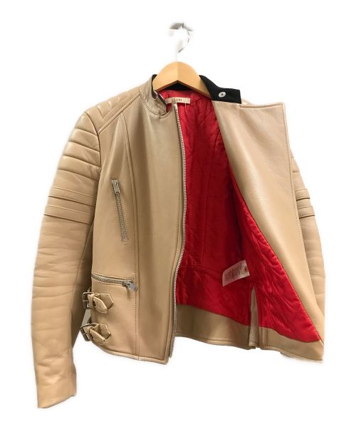 CELINE（セリーヌ）CELINE (セリーヌ) レザーバイカージャケット ベージュ サイズ:36の古着・服飾アイテム