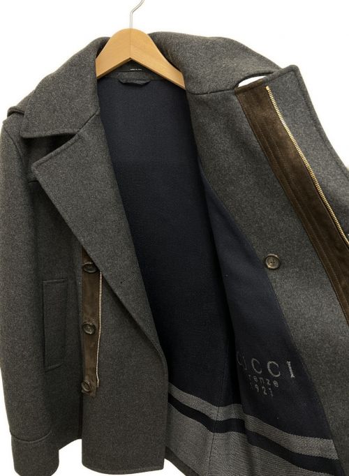 GUCCI（グッチ）GUCCI (グッチ) スウェード切替Pコート ネイビー サイズ:48の古着・服飾アイテム
