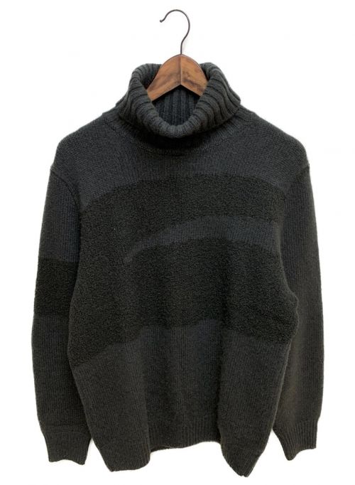 HERMES（エルメス）HERMES (エルメス) カシミヤ混タートルネックニット チャコールグレー×ブラック サイズ:Lの古着・服飾アイテム
