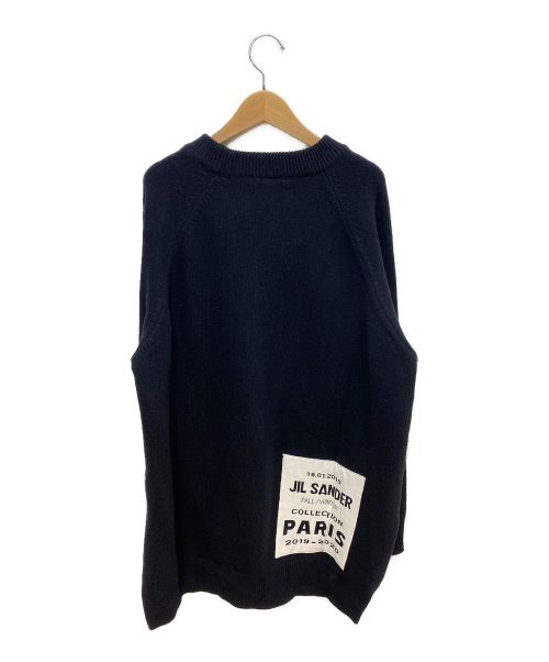 JIL SANDER（ジルサンダー）JIL SANDER (ジルサンダー) ロゴパッチラウンドネック ニット ブラック サイズ:48の古着・服飾アイテム