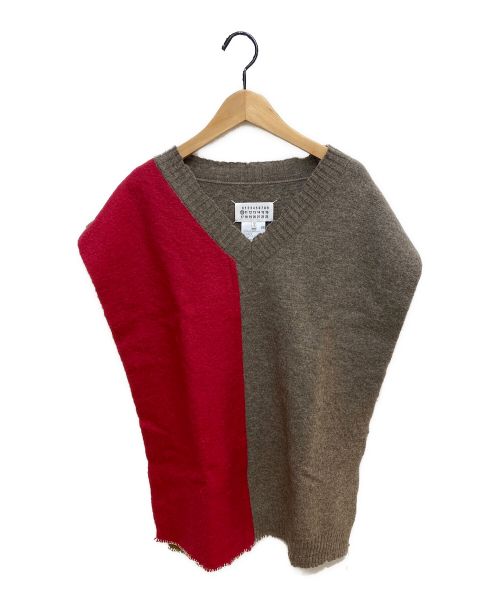 Maison Margiela（メゾンマルジェラ）Maison Margiela (メゾンマルジェラ) Vネックニットベスト レッド×カーキ サイズ:Mの古着・服飾アイテム