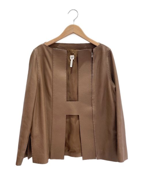HERMES（エルメス）HERMES (エルメス) ディアスキンノーカラージャケット ブラウン サイズ:40の古着・服飾アイテム