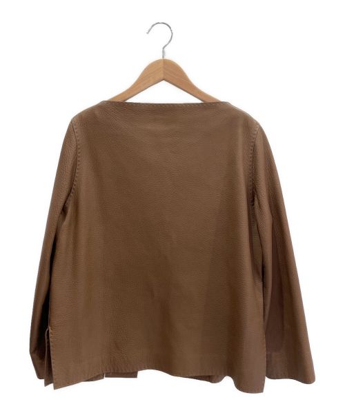HERMES（エルメス）HERMES (エルメス) ディアスキンノーカラージャケット ブラウン サイズ:40の古着・服飾アイテム