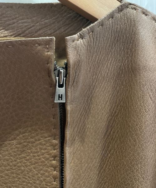 HERMES（エルメス）HERMES (エルメス) ディアスキンノーカラージャケット ブラウン サイズ:40の古着・服飾アイテム