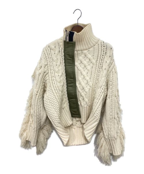 sacai（サカイ）sacai (サカイ) フリンジニットブルゾン ホワイト サイズ:1の古着・服飾アイテム