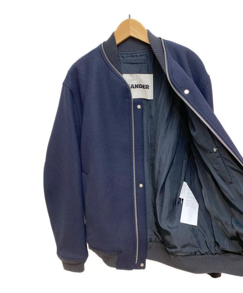 JIL SANDER（ジルサンダー）JIL SANDER (ジルサンダー) Ribbed-trim Zip-detail Bomber Jacket ネイビー サイズ:46の古着・服飾アイテム