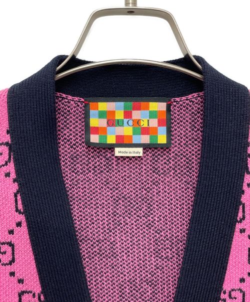 GUCCI（グッチ）GUCCI (グッチ) 21AW GGマルチカラー ウールコットンカーディガン ピンク サイズ:XSの古着・服飾アイテム