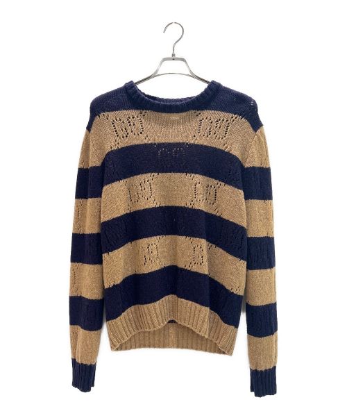 GUCCI（グッチ）GUCCI (グッチ) GG柄ボーダーウールニット ベージュ×パープル サイズ:Lの古着・服飾アイテム