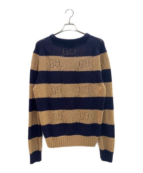 GUCCI（グッチ）GUCCI (グッチ) GG柄ボーダーウールニット ベージュ×パープル サイズ:Lの古着・服飾アイテム
