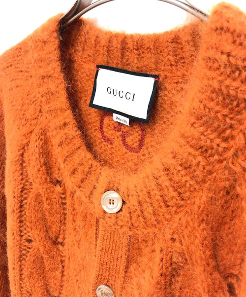 GUCCI（グッチ）GUCCI (グッチ) ラウンドカラーウールモヘヤカーディガン オレンジ サイズ:Lの古着・服飾アイテム