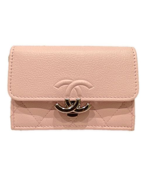 CHANEL（シャネル）CHANEL (シャネル) ダブルココクリップスモールフラップウォレット ピンク サイズ:-の古着・服飾アイテム