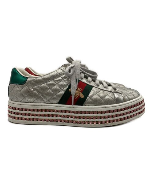 GUCCI（グッチ）GUCCI (グッチ) エンブロイダリークリスタルスニーカー シルバー サイズ:37 1/2の古着・服飾アイテム