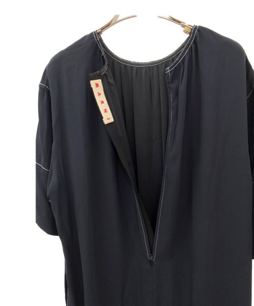 MARNI（マルニ）MARNI (マルニ) コントラストステッチシフトドレス ネイビー サイズ:38の古着・服飾アイテム