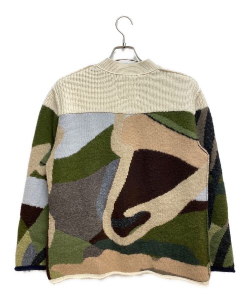 sacai（サカイ）sacai (サカイ) ジャガードニットカーディガン ホワイト×オリーブ サイズ:1の古着・服飾アイテム