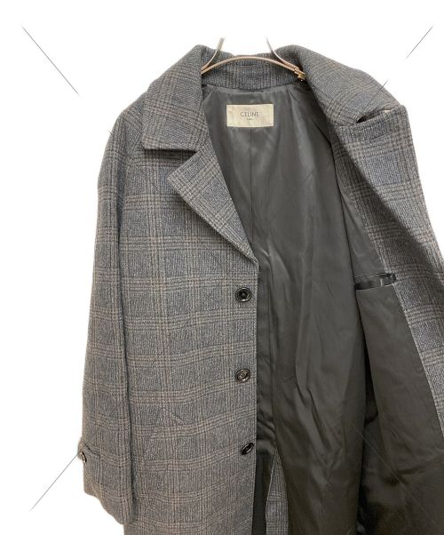 CELINE（セリーヌ）CELINE (セリーヌ) プリンス オブ ウェールズ チェックウール マックコート チャコールグレー サイズ:44の古着・服飾アイテム
