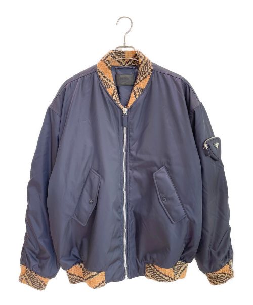 PRADA（プラダ）PRADA (プラダ) Re Nylon Knit Bomber Jacket ネイビー×ベージュ サイズ:XSの古着・服飾アイテム