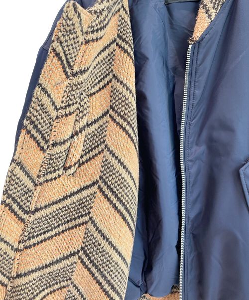 PRADA（プラダ）PRADA (プラダ) Re Nylon Knit Bomber Jacket ネイビー×ベージュ サイズ:XSの古着・服飾アイテム