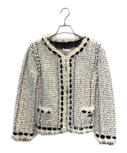 CHANEL（シャネル）CHANEL (シャネル) ツイード スパンコール シフォンノーカラージャケット アイボリー サイズ:40の古着・服飾アイテム