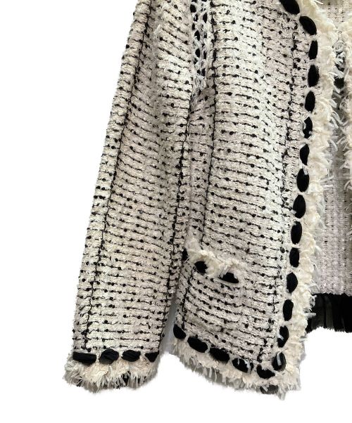 CHANEL（シャネル）CHANEL (シャネル) ツイード スパンコール シフォンノーカラージャケット アイボリー サイズ:40の古着・服飾アイテム