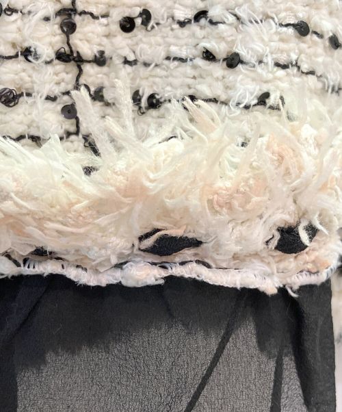 CHANEL（シャネル）CHANEL (シャネル) ツイード スパンコール シフォンノーカラージャケット アイボリー サイズ:40の古着・服飾アイテム