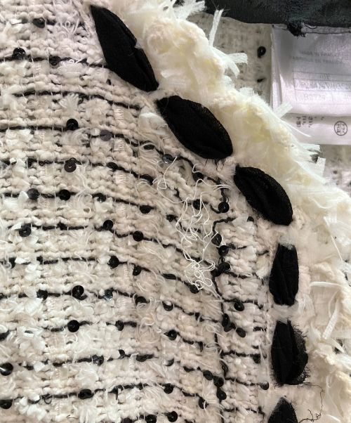 CHANEL（シャネル）CHANEL (シャネル) ツイード スパンコール シフォンノーカラージャケット アイボリー サイズ:40の古着・服飾アイテム