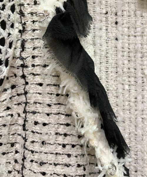 CHANEL（シャネル）CHANEL (シャネル) ツイード スパンコール シフォンノーカラージャケット アイボリー サイズ:40の古着・服飾アイテム