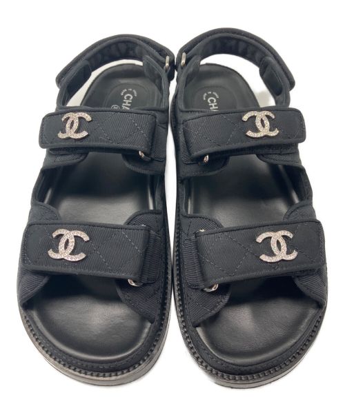 CHANEL（シャネル）CHANEL (シャネル) ラインストーンロゴスポーツサンダル ブラック サイズ:37 Cの古着・服飾アイテム