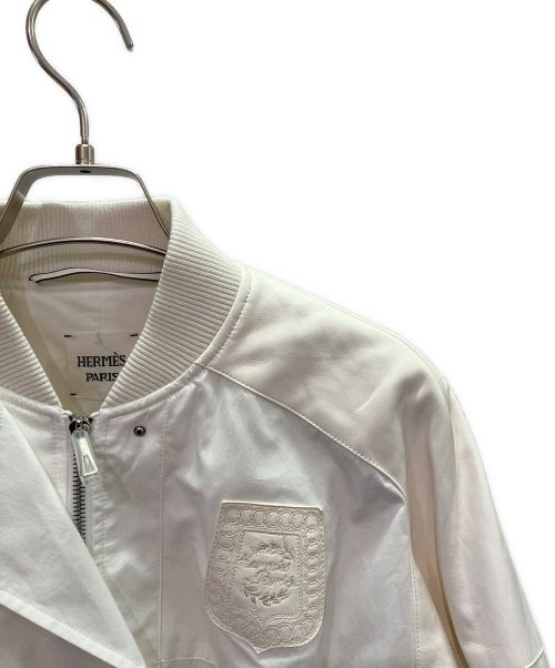 HERMES（エルメス）HERMES (エルメス) レザー切替ブルゾン ホワイト サイズ:36の古着・服飾アイテム