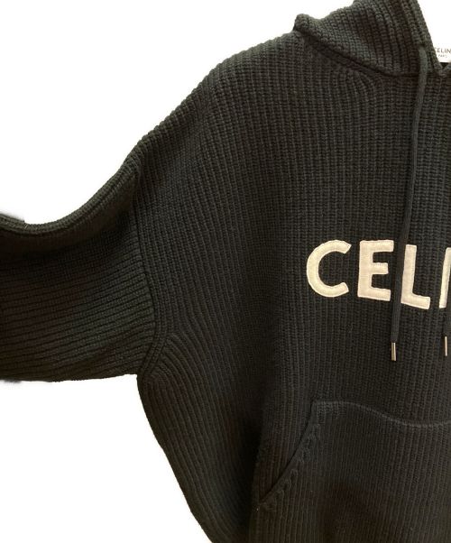 CELINE（セリーヌ）CELINE (セリーヌ) フード付きセーター / リブ編みウール ブラック サイズ:Sの古着・服飾アイテム