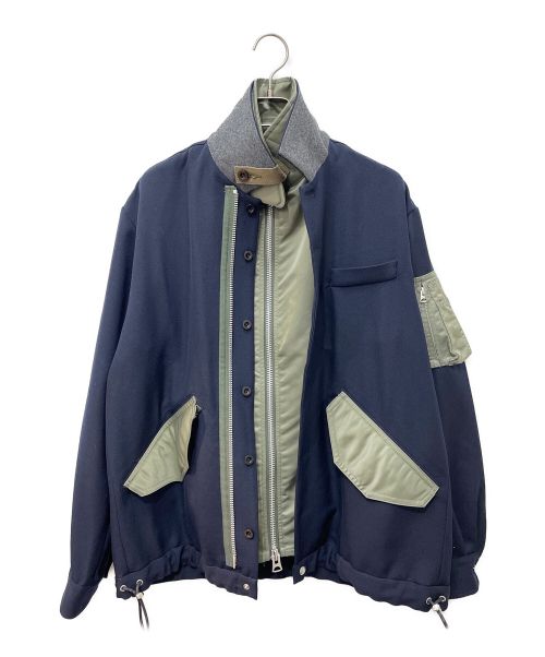 sacai（サカイ）sacai (サカイ) 21AW Wool Surge Nylon Twill Blouson ネイビー×オリーブ サイズ:3の古着・服飾アイテム
