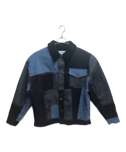 LOEWE（ロエベ）LOEWE (ロエベ) コントラストデニムパッチワークジャケット インディゴ×ブラック サイズ:44の古着・服飾アイテム