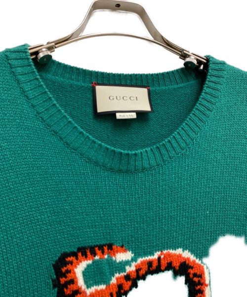 GUCCI（グッチ）GUCCI (グッチ) タイガージャガードニット グリーン サイズ:Sの古着・服飾アイテム
