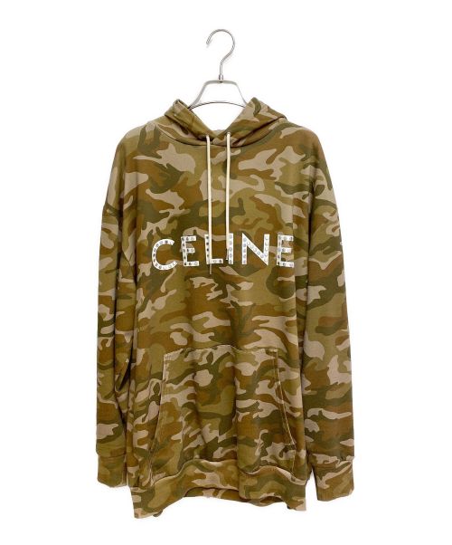 CELINE（セリーヌ）CELINE (セリーヌ) 22SSスタッズ付き CELINE フーディ / コットンフリース ブラウン×オリーブ サイズ:Sの古着・服飾アイテム