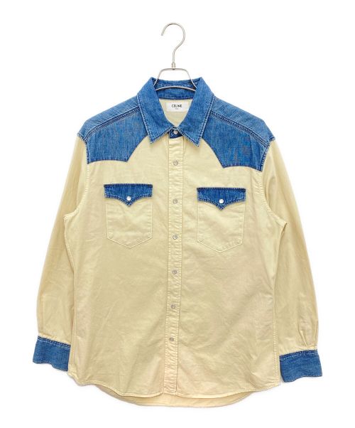 CELINE（セリーヌ）CELINE (セリーヌ) 22SS ウエスタンシャツ / ユニオンオーシャンウォッシュ デニム インディゴ×アイボリー サイズ:Sの古着・服飾アイテム