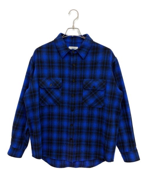 CELINE（セリーヌ）CELINE (セリーヌ) 22AW ルーズシャツ チェック / フランネル ブルー×ブラック サイズ:37の古着・服飾アイテム