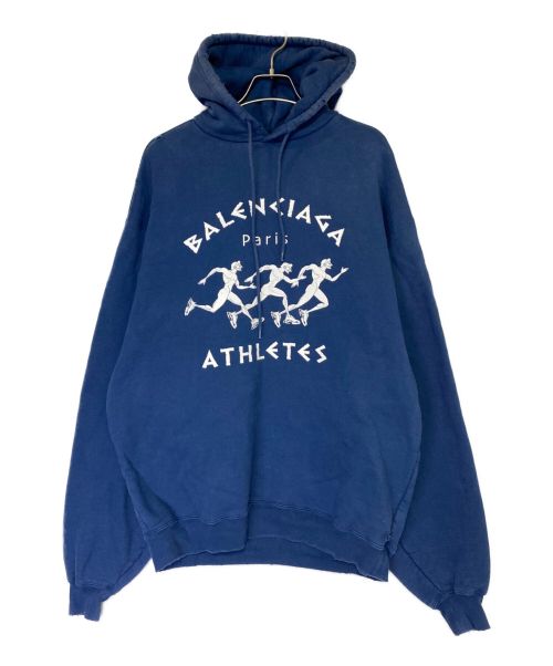 BALENCIAGA（バレンシアガ）BALENCIAGA (バレンシアガ) OVERSIZE ATHLETES PRINT COTTON HOODIE ブルー サイズ:XXSの古着・服飾アイテム