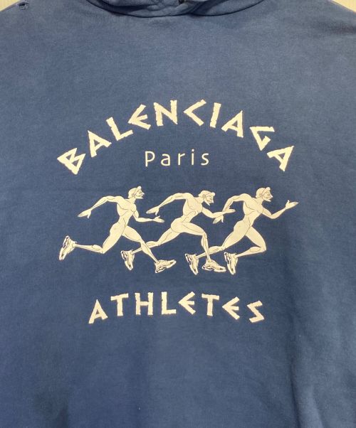BALENCIAGA（バレンシアガ）BALENCIAGA (バレンシアガ) OVERSIZE ATHLETES PRINT COTTON HOODIE ブルー サイズ:XXSの古着・服飾アイテム