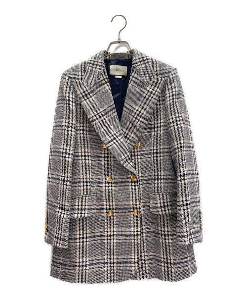 GUCCI（グッチ）GUCCI (グッチ) チェックダブルブレストブレザー ホワイト×ネイビー サイズ:40の古着・服飾アイテム