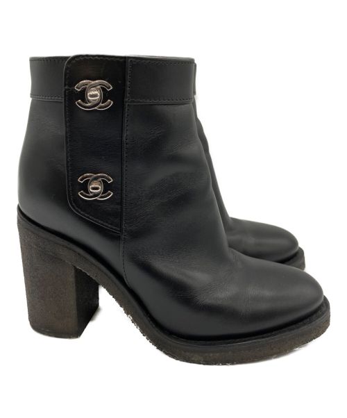 CHANEL（シャネル）CHANEL (シャネル) ココマークターンロックレザーブーツ ブラック サイズ:36Cの古着・服飾アイテム
