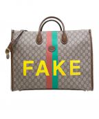 GUCCIグッチ）の古着「FAKE/NOTプリントラージトートバッグ」｜ベージュ